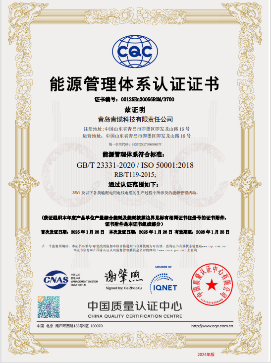 青纜順利通過能源管理體系認(rèn)證