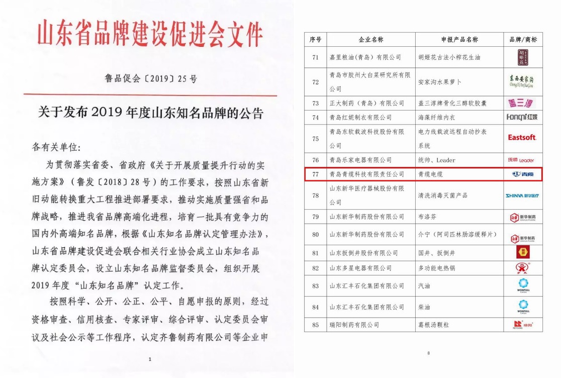 青纜牌電纜被認(rèn)定為“山東知名品牌”(圖2) 青纜牌電纜被認(rèn)定為“山東知名品牌”(圖2)
